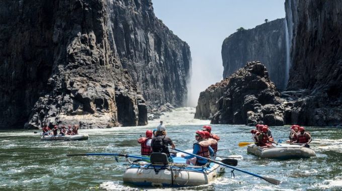 White-water rafting is popular on the river.