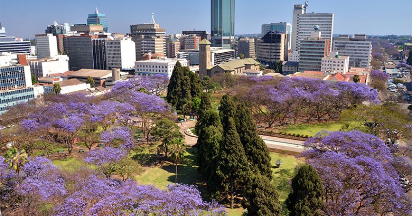 African Unity Square is a formal garden of fountains, flower beds, and benches that functions as the symbolic heart of the city centre.