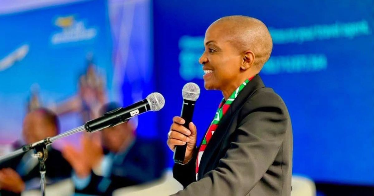 Minister of Tourism and Hospitality Industry, Barbara Rwodzi speaking at the ceremony relaunching Harare-London Flights.