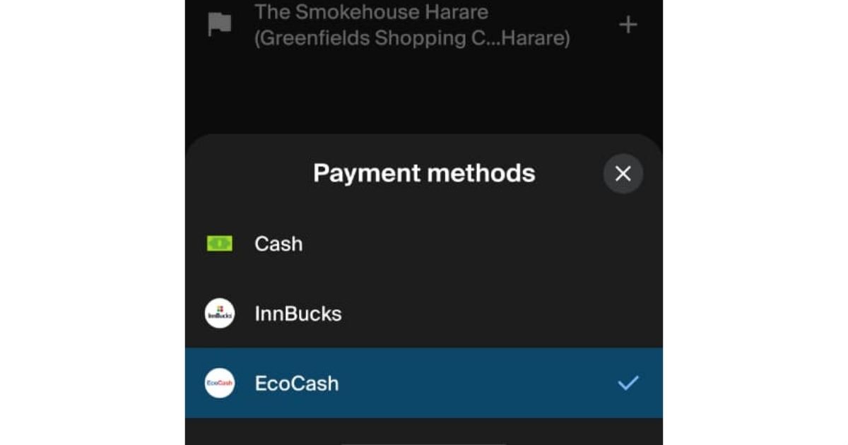 Is There Uber in Zimbabwe? The 2026 Guide to Ride-Hailing Apps 6 Image showing inDrive EcoCash and InnBucks payment options directly within the app.